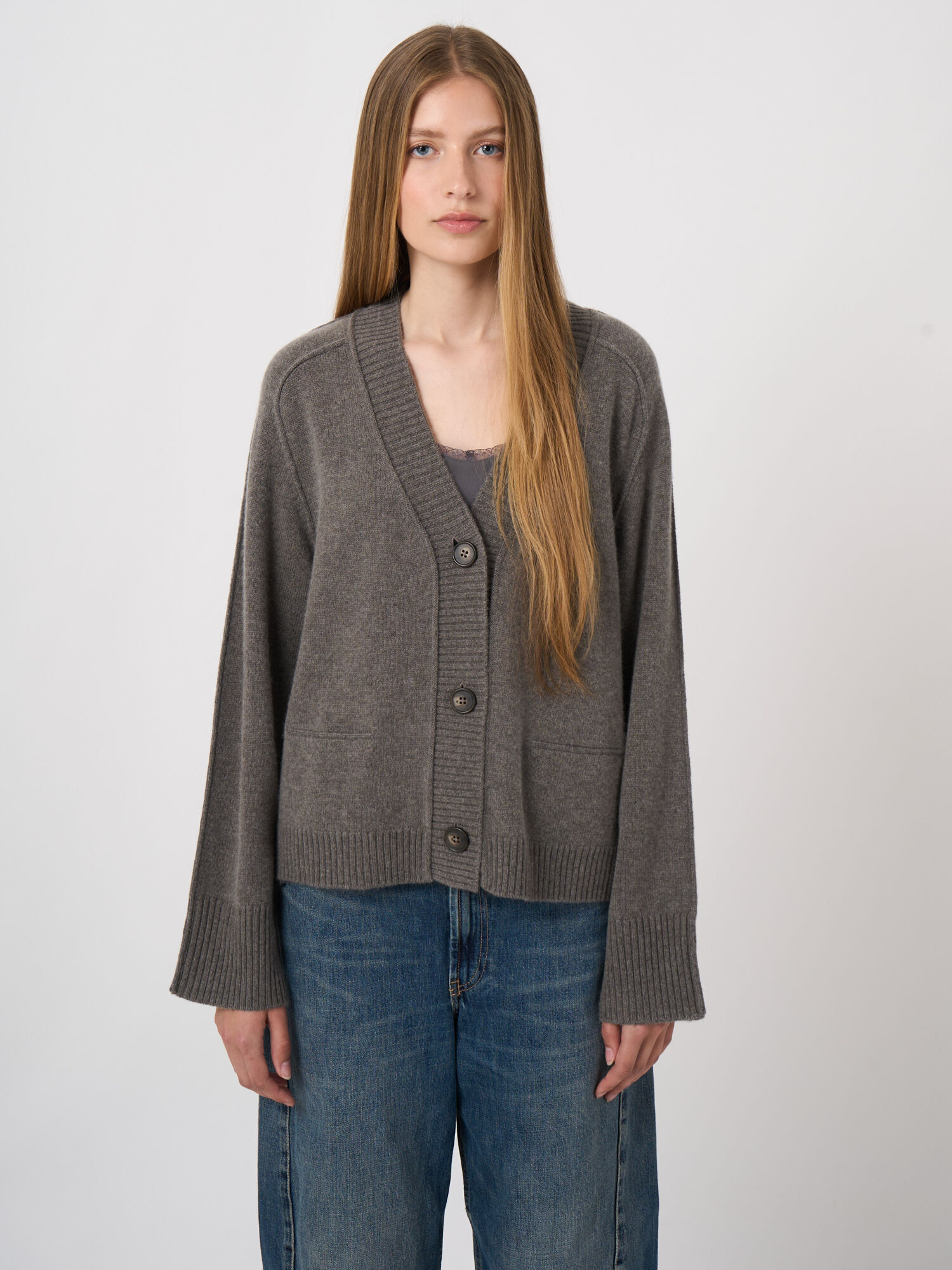 Kasjmiermix A-lijn vest met rolranddetails