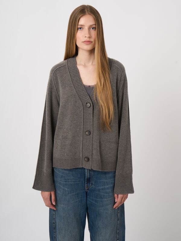 Kaschmirmix-A-Linien-Strickjacke mit Rollkanten image number 0