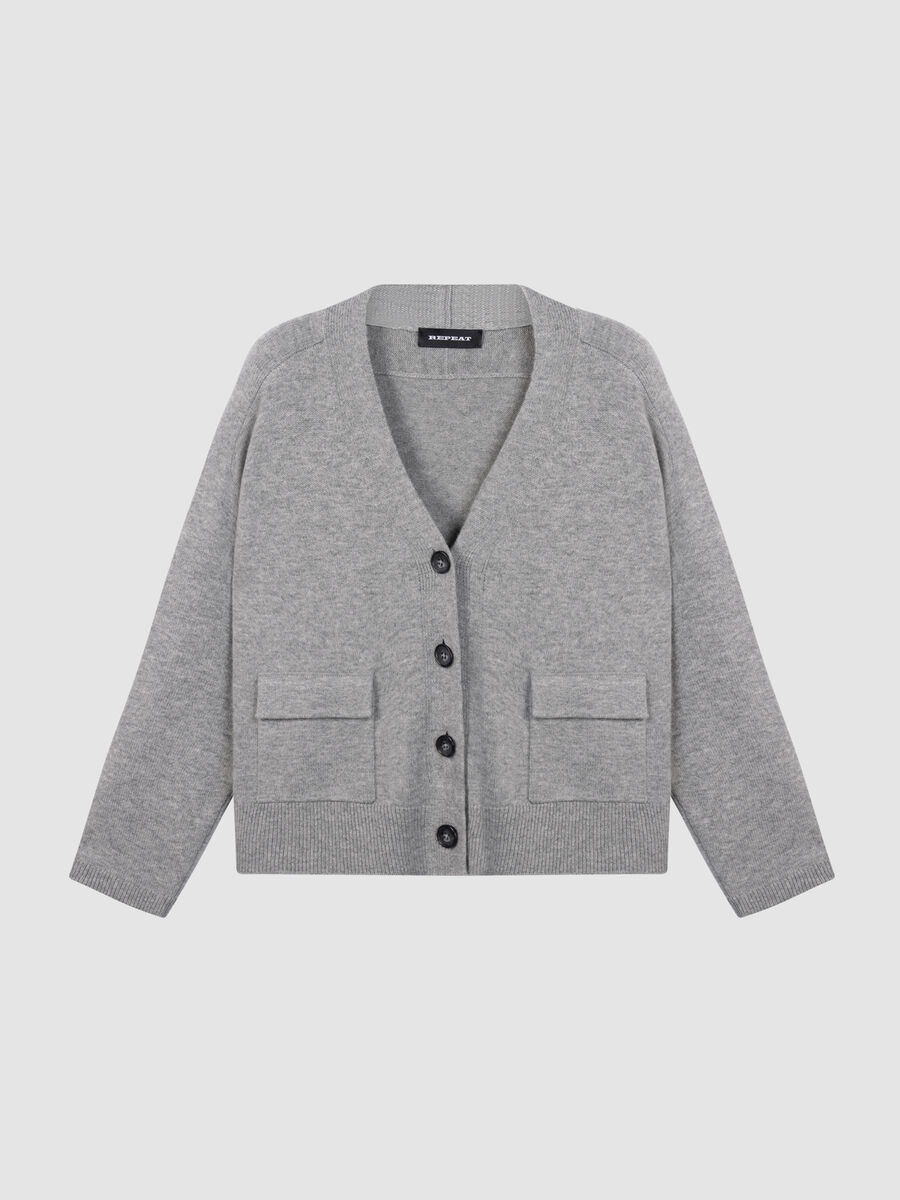 Cashmere-Blend V-Neck Cardigan with Patch Pockets image number 0