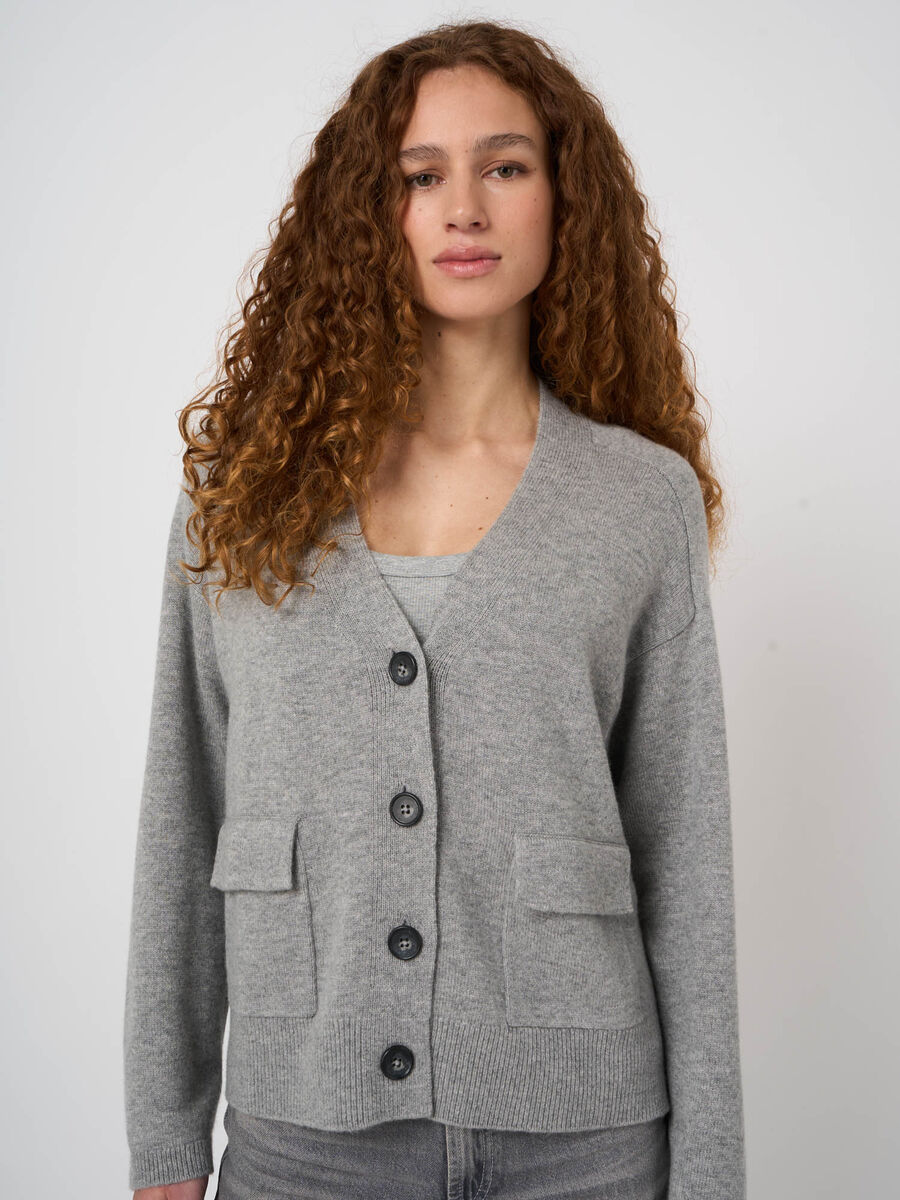 Cashmere-Blend V-Neck Cardigan with Patch Pockets image number 1