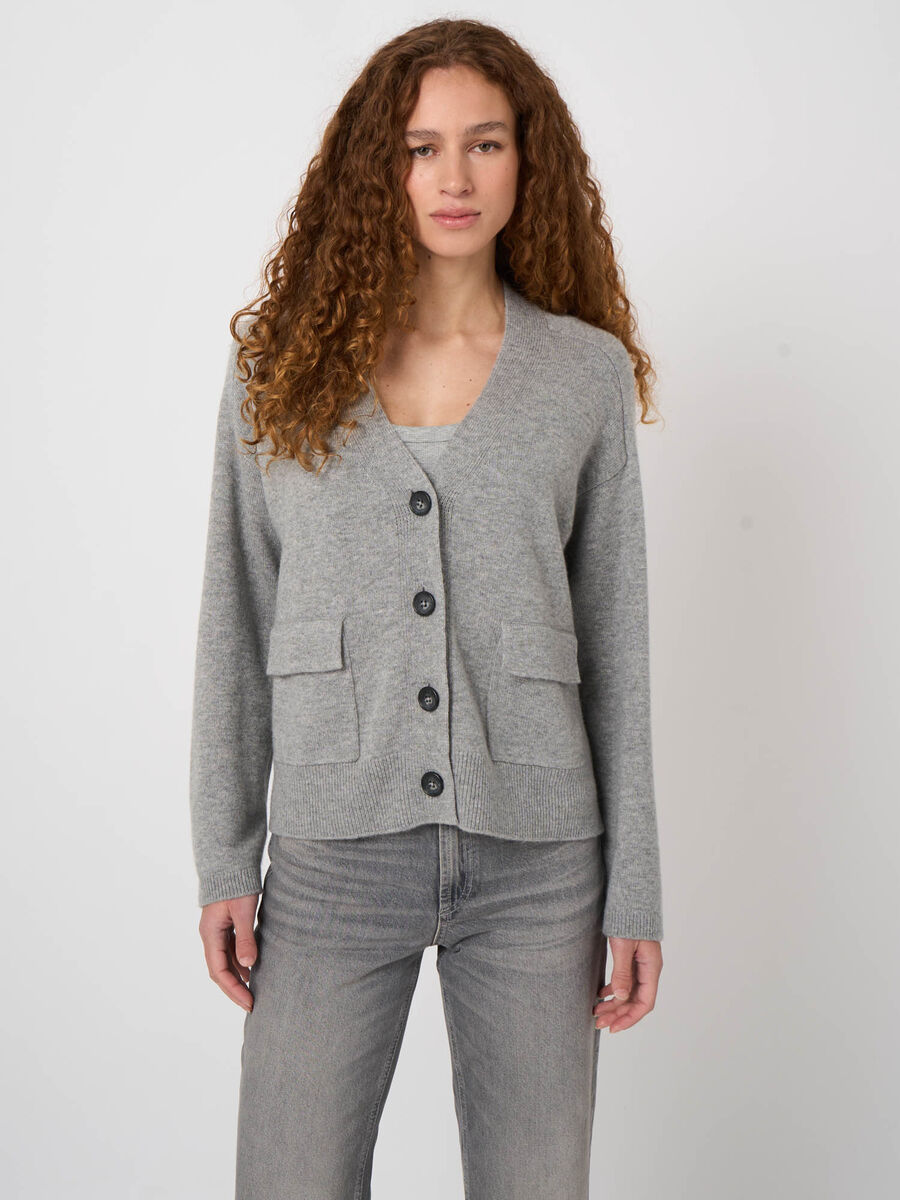 Cashmere-Blend V-Neck Cardigan with Patch Pockets image number 3