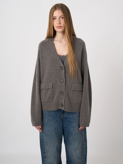 Cardigan en m&eacute;lange cachemire &agrave; poches plaqu&eacute;es