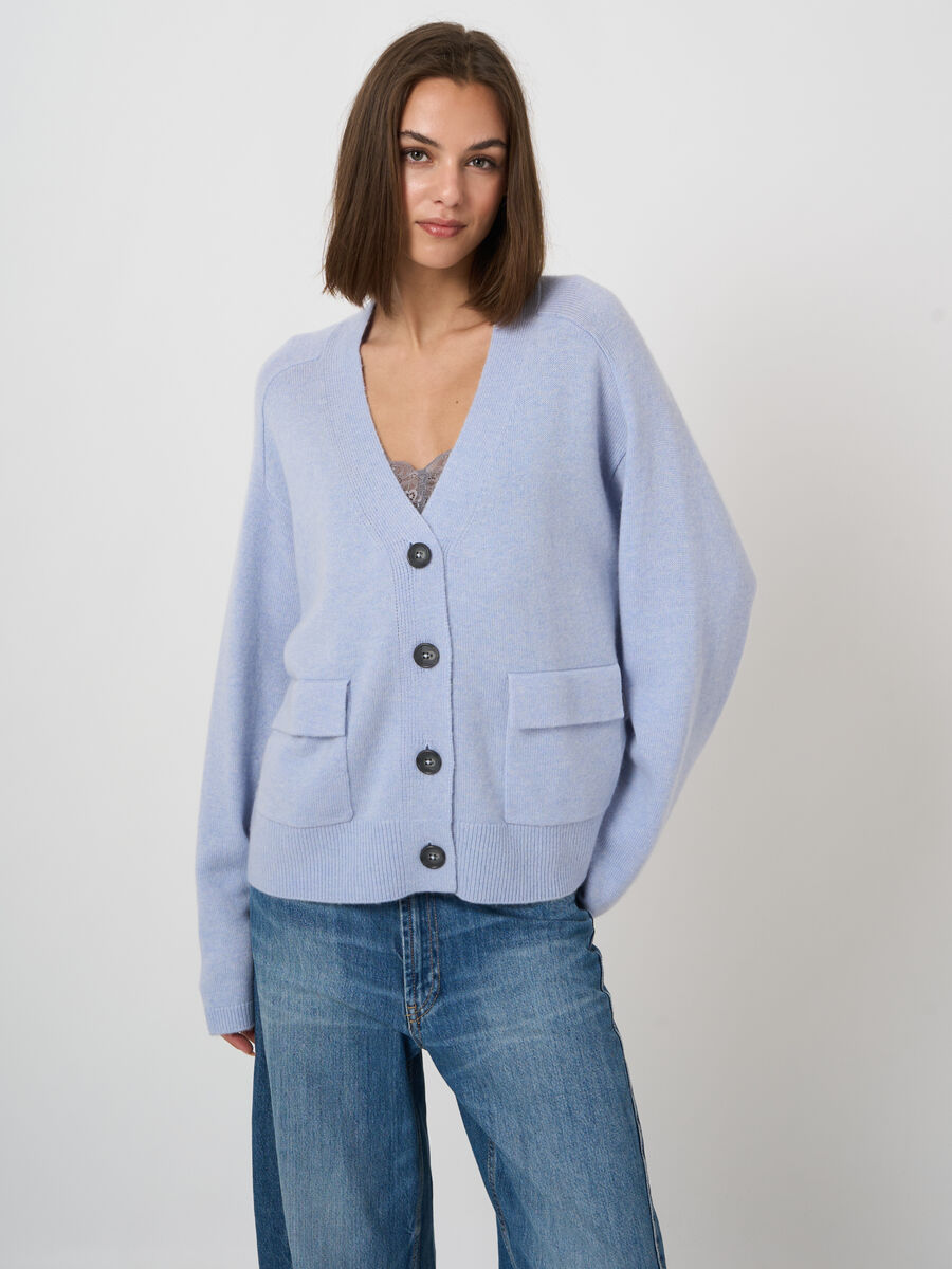 Cardigan en m&eacute;lange cachemire &agrave; poches plaqu&eacute;es image number 1
