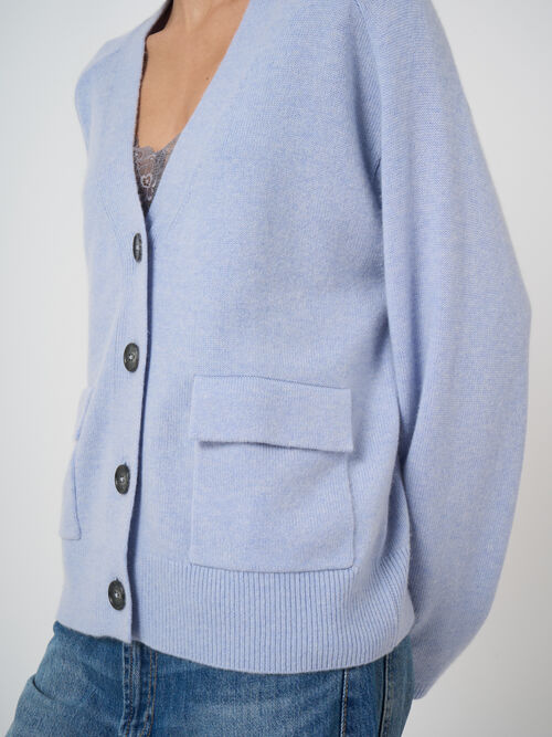 Cashmere-Blend V-Neck Cardigan with Patch Pockets