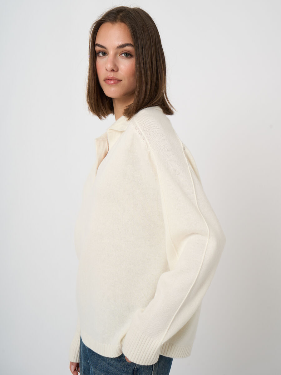 Wool-Cashmere Sweater with Ribbed Polo Neckline image number 0