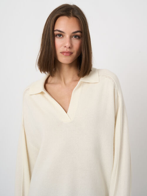 Wool-Cashmere Sweater with Ribbed Polo Neckline