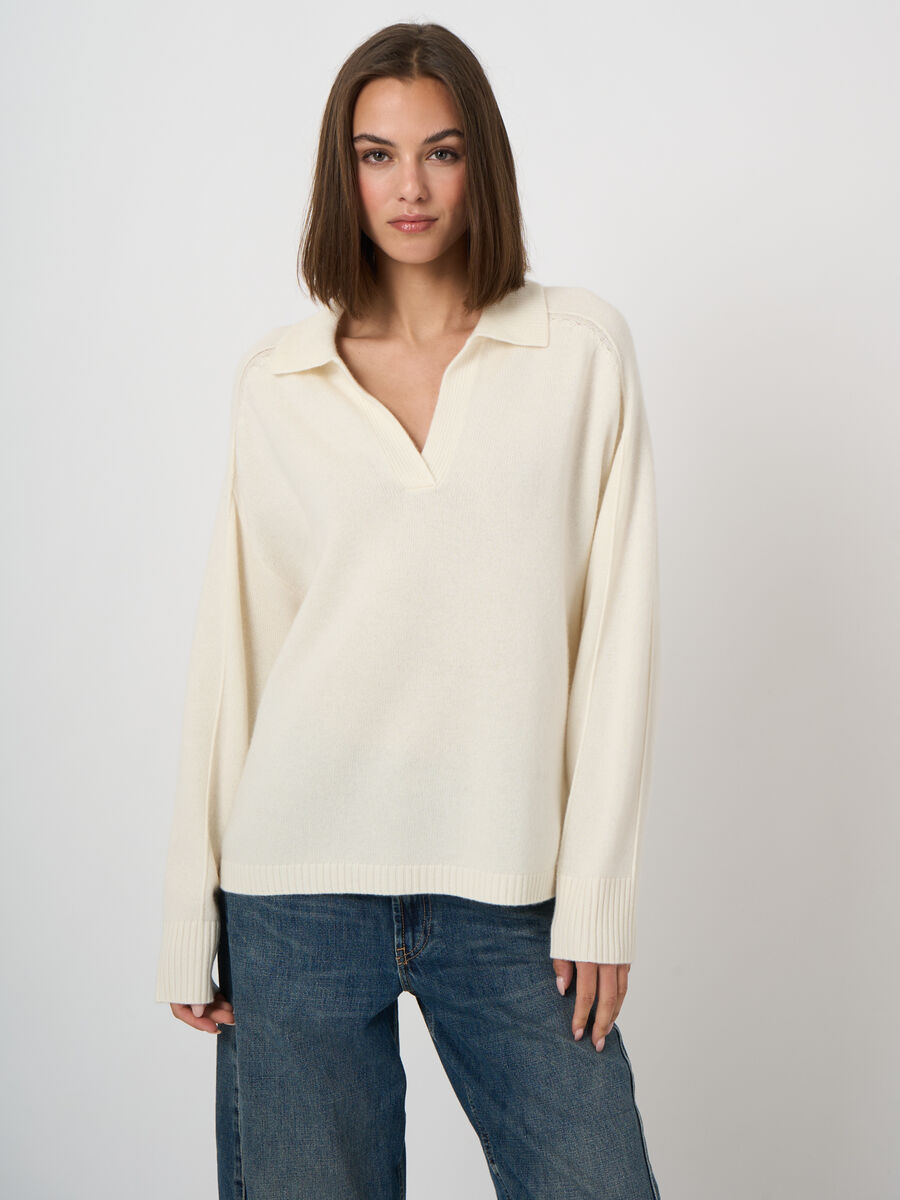 Wool-Cashmere Sweater with Ribbed Polo Neckline image number 2