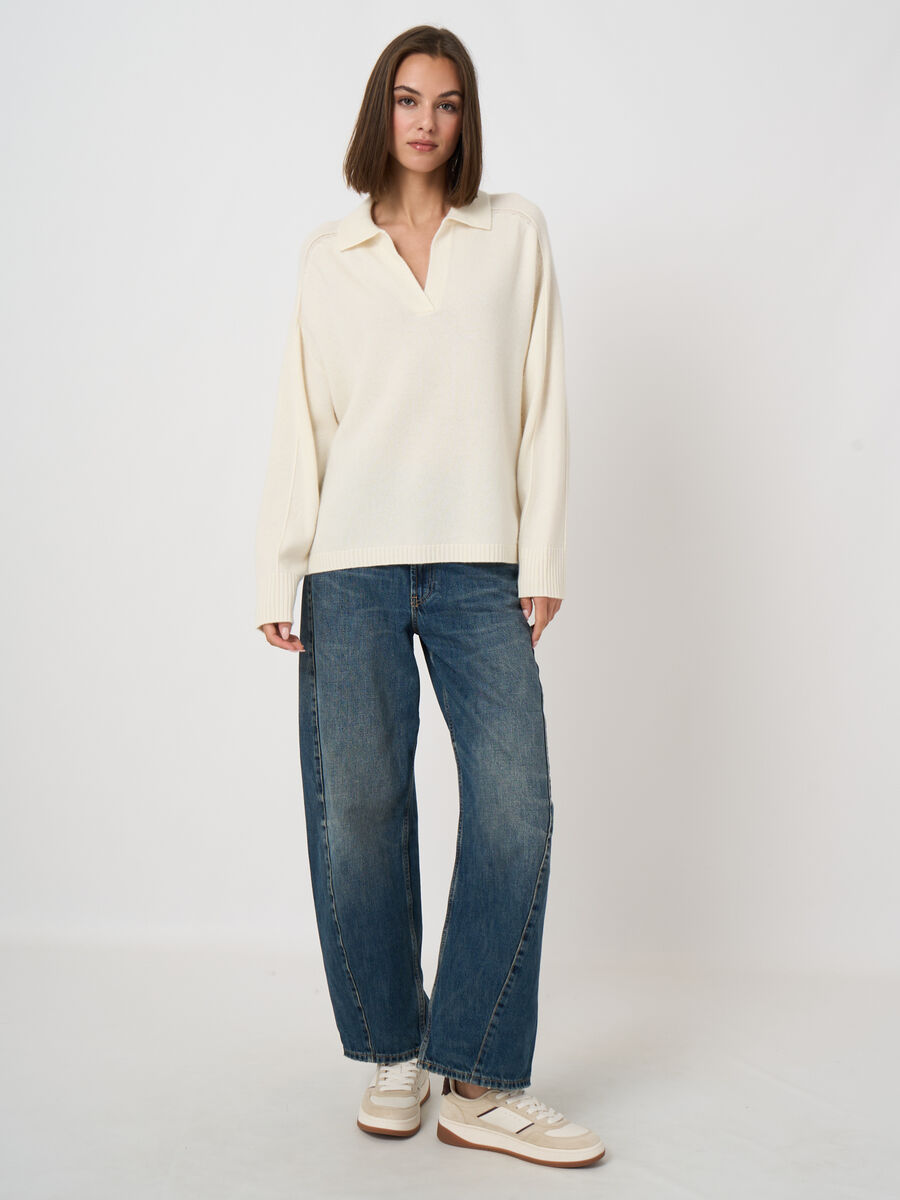Wool-Cashmere Sweater with Ribbed Polo Neckline image number 4
