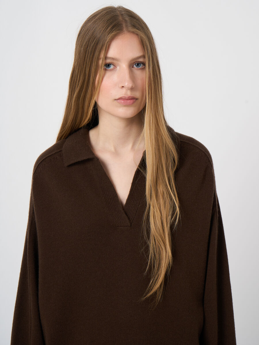 Wool-Cashmere Sweater with Ribbed Polo Neckline image number 0