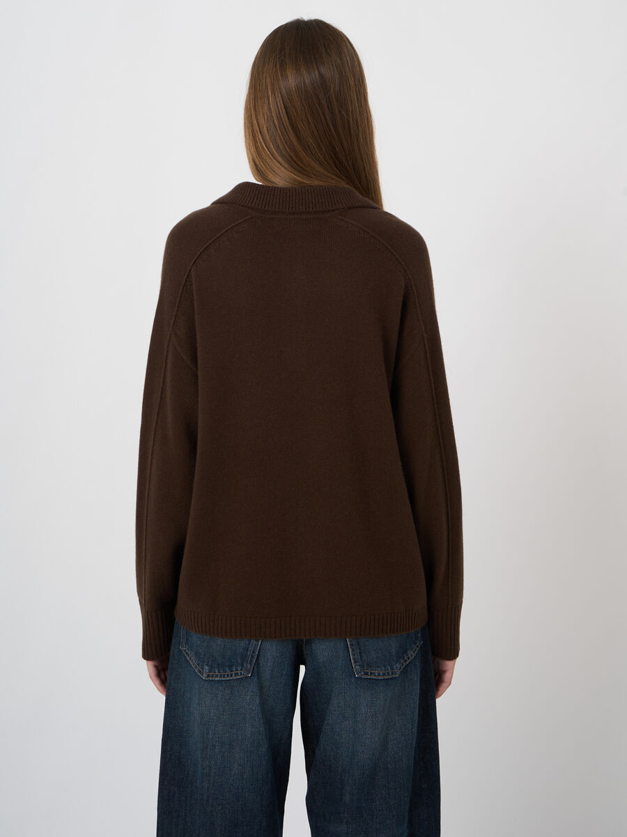 Wool-Cashmere Sweater with Ribbed Polo Neckline image number 2