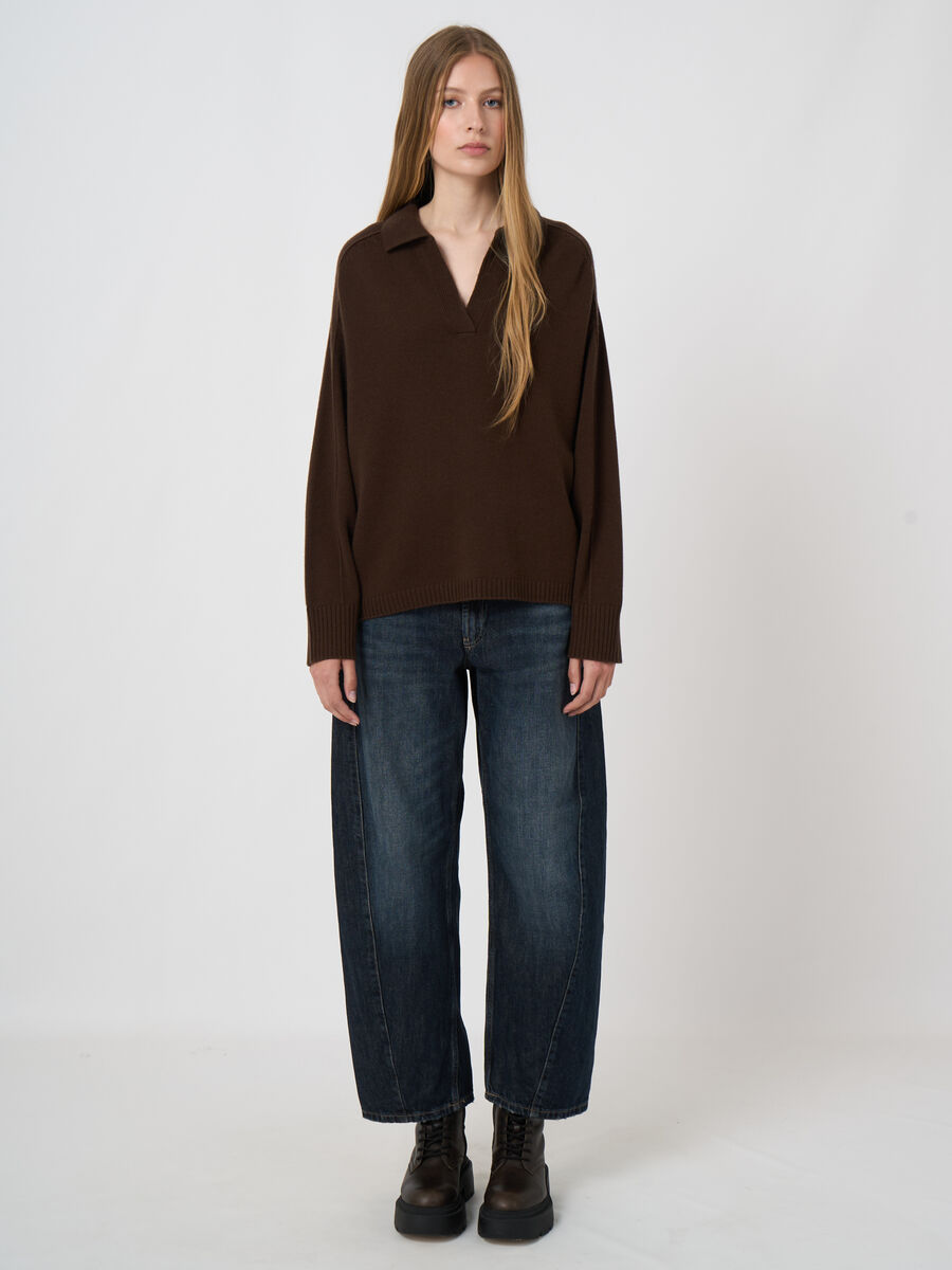 Wool-Cashmere Sweater with Ribbed Polo Neckline image number 3