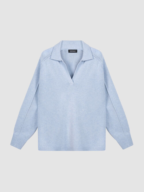Wool-Cashmere Sweater with Ribbed Polo Neckline