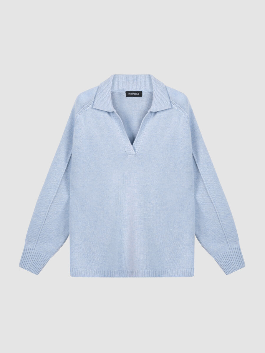 Wool-Cashmere Sweater with Ribbed Polo Neckline image number 0