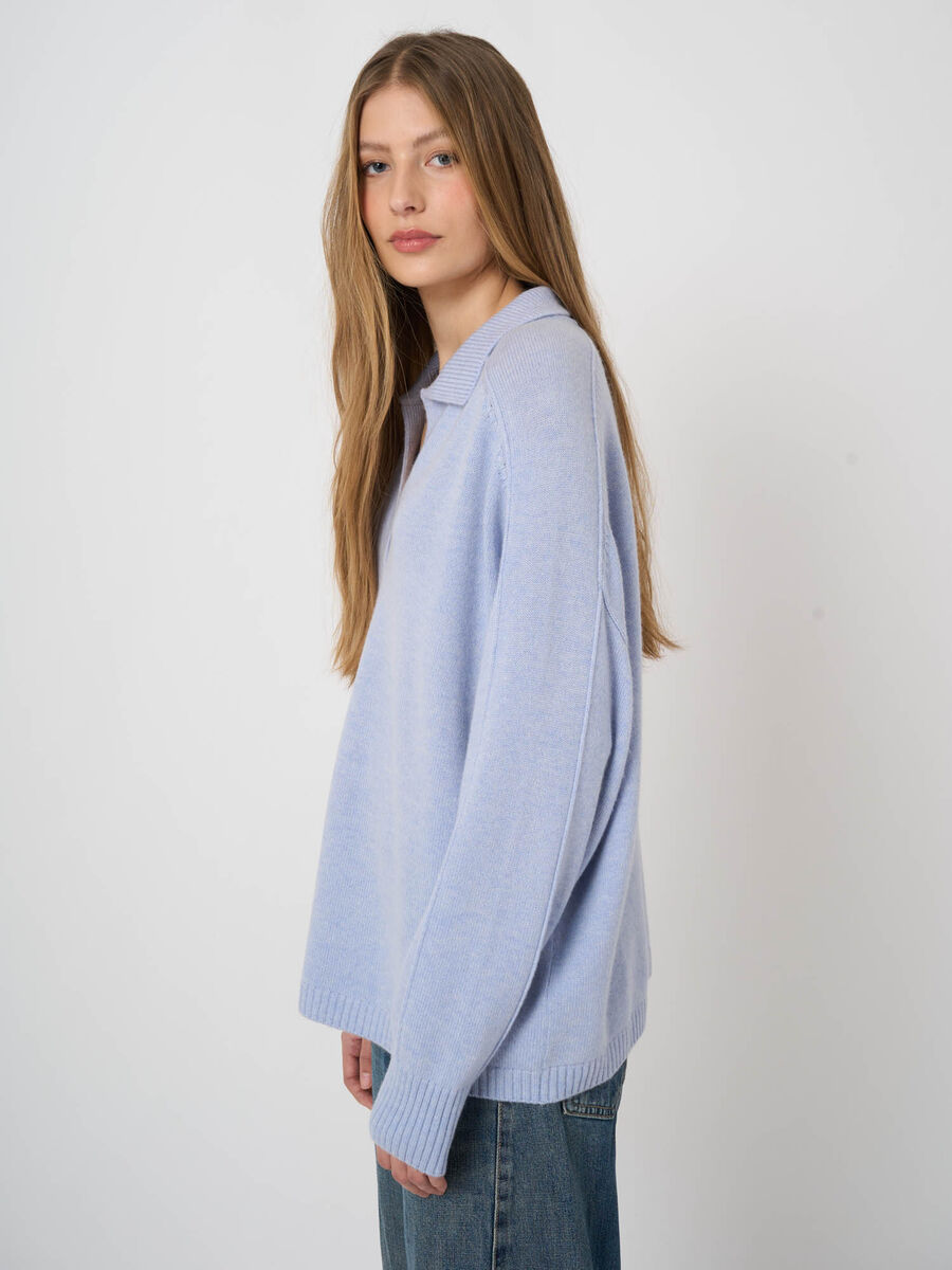 Wool-Cashmere Sweater with Ribbed Polo Neckline image number 1