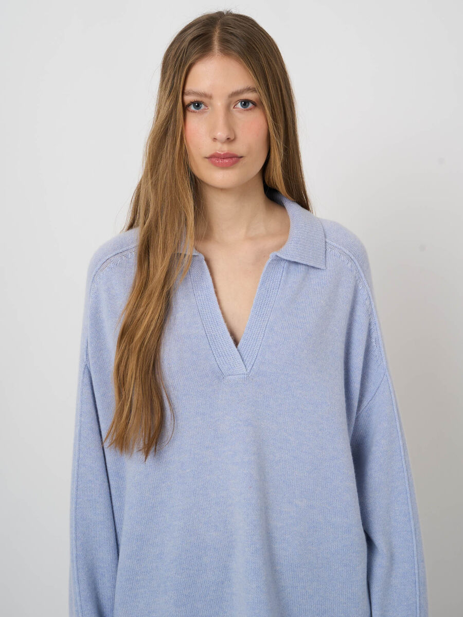 Wool-Cashmere Sweater with Ribbed Polo Neckline image number 2