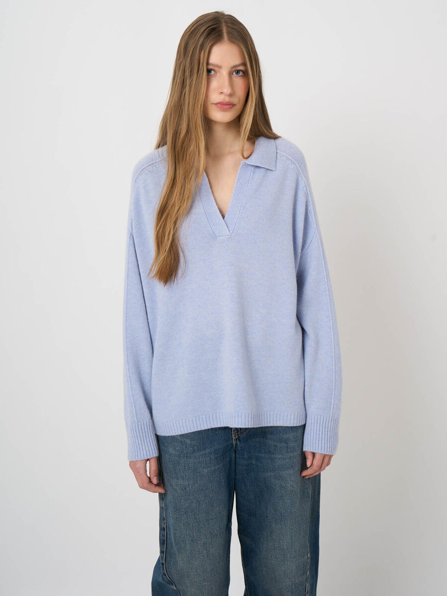 Wool-Cashmere Sweater with Ribbed Polo Neckline image number 3