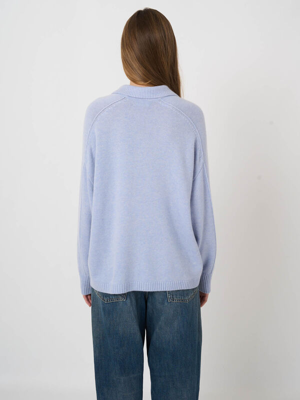 Wool-Cashmere Sweater with Ribbed Polo Neckline image number 4
