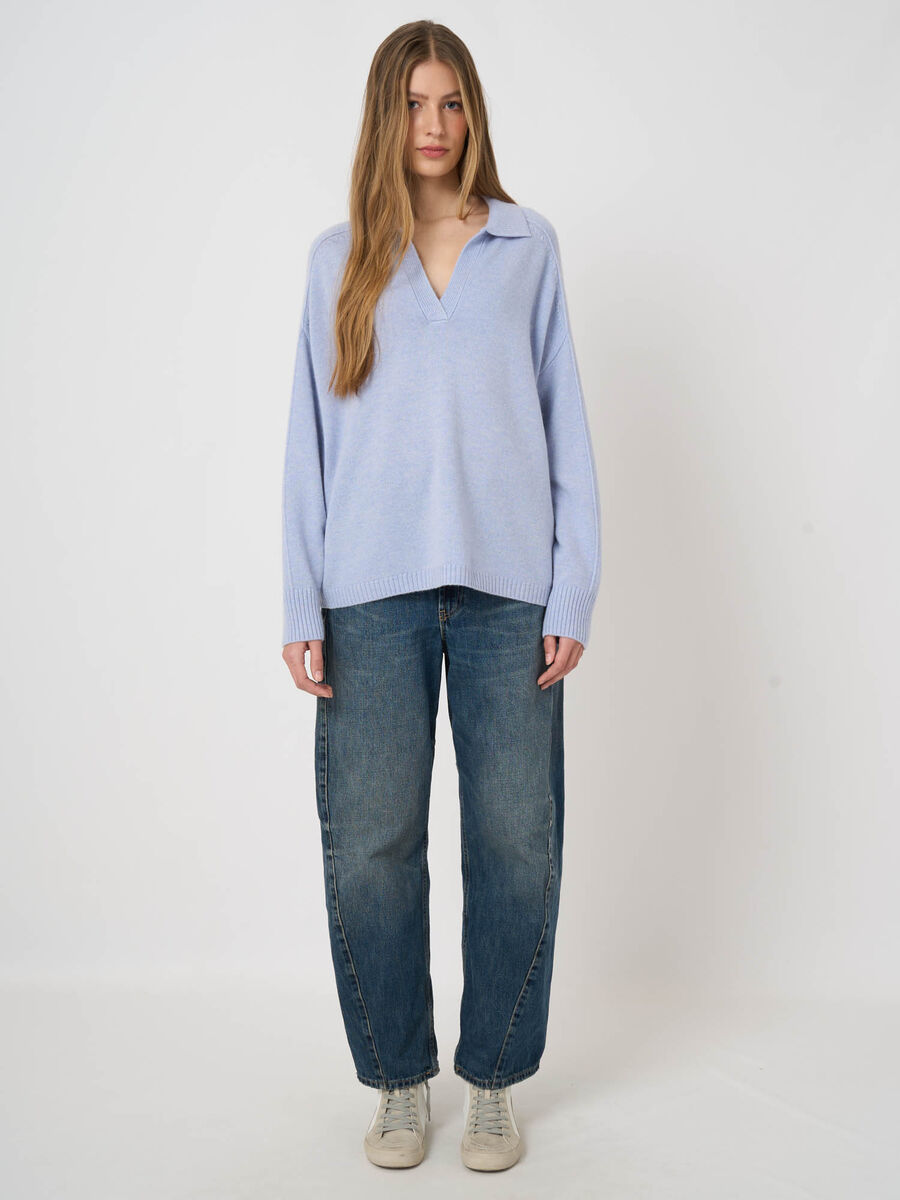 Wool-Cashmere Sweater with Ribbed Polo Neckline image number 5