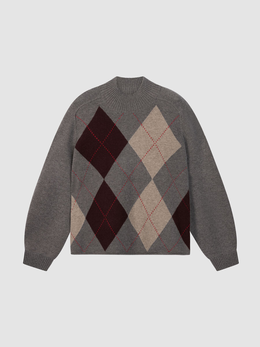 Wool-Cashmere Argyle Intarsia Sweater with Stand Collar image number 0