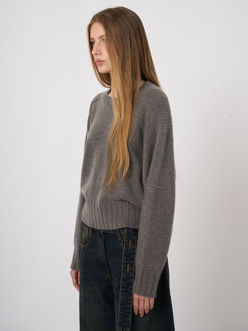 Pull laine-cachemire &agrave; manches chauve-souris