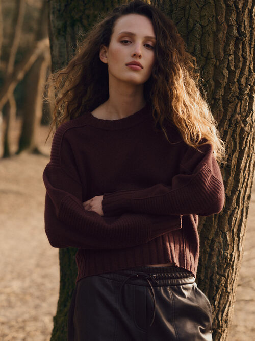 Pull laine-cachemire &agrave; manches chauve-souris