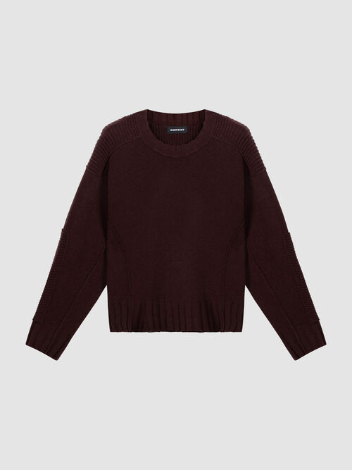 Wool-Cashmere Batwing Sweater with Ribbed Round Neckline