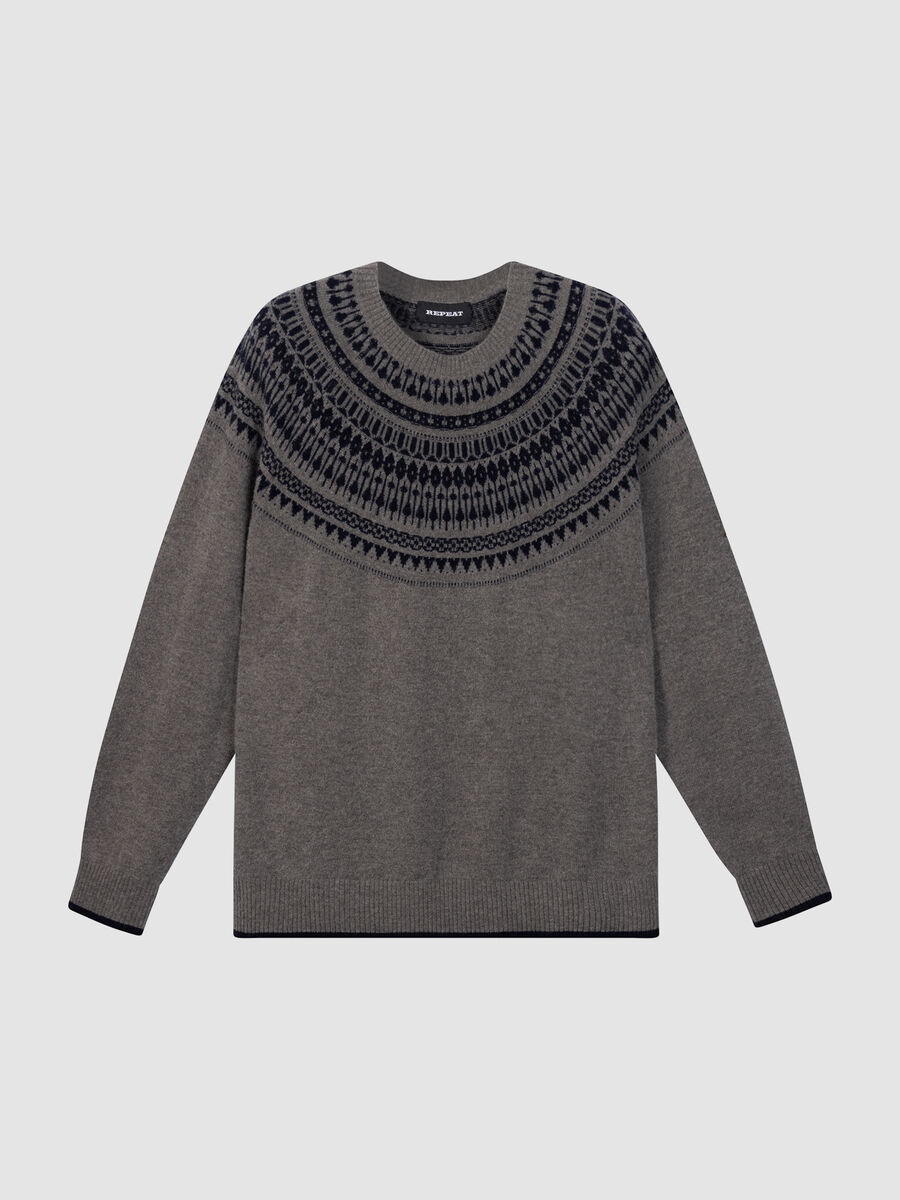 Wool-Cashmere Fine-Knit Sweater with Intarsia Yoke image number 3