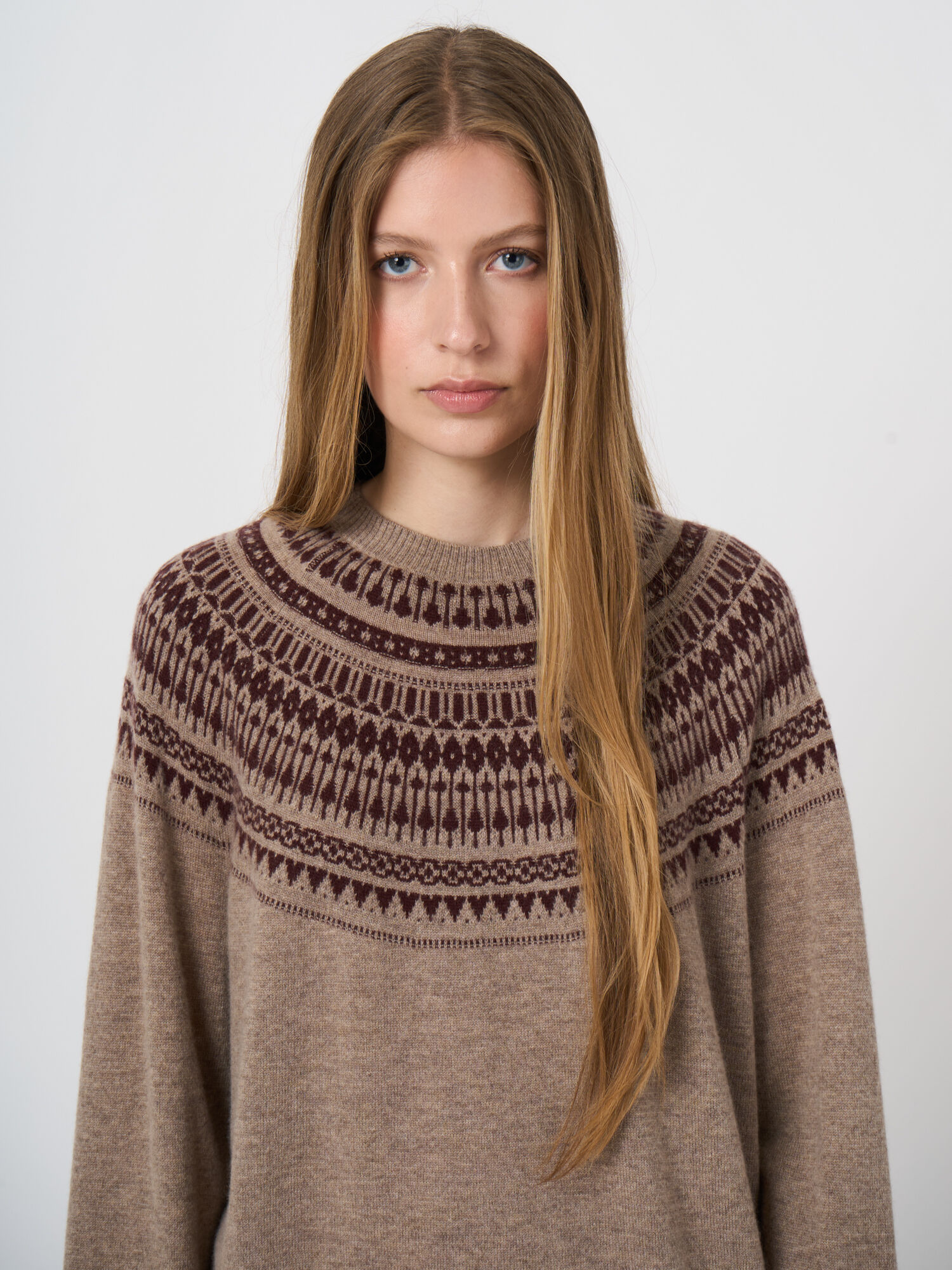 Wol-kasjmier fijngebreide trui met intarsia