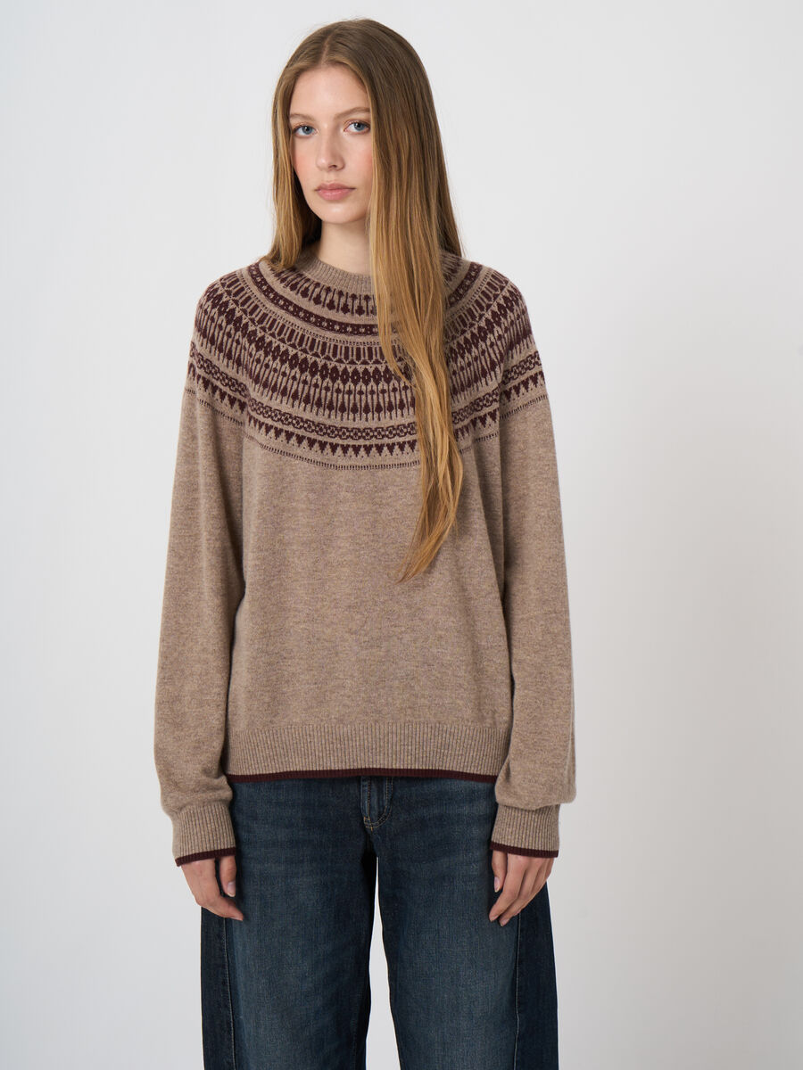 Wool-Cashmere Fine-Knit Sweater with Intarsia Yoke image number 1