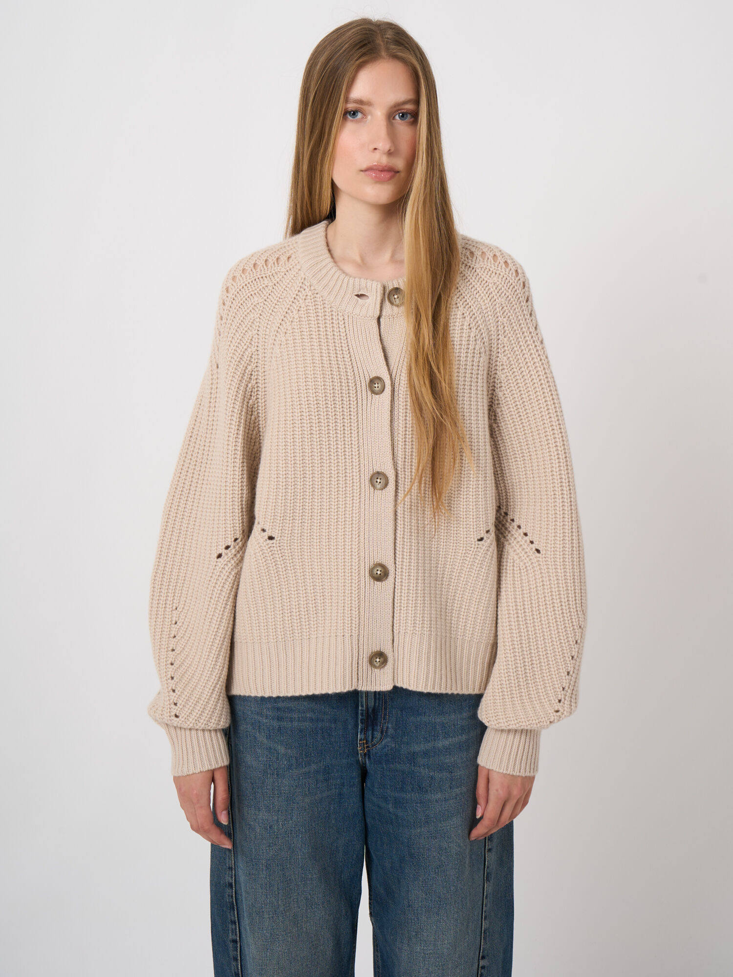 Wol-kasjmier ribgebreid vest met pointelle