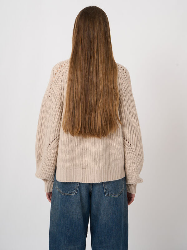 Woll-Kaschmir-Rippstrickjacke mit Pointelle image number 4