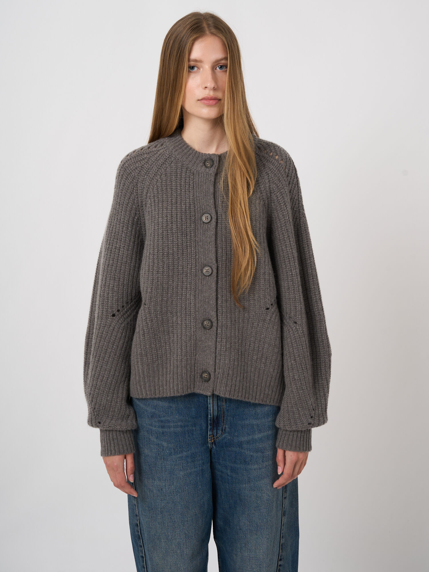 Wol-kasjmier ribgebreid vest met pointelle