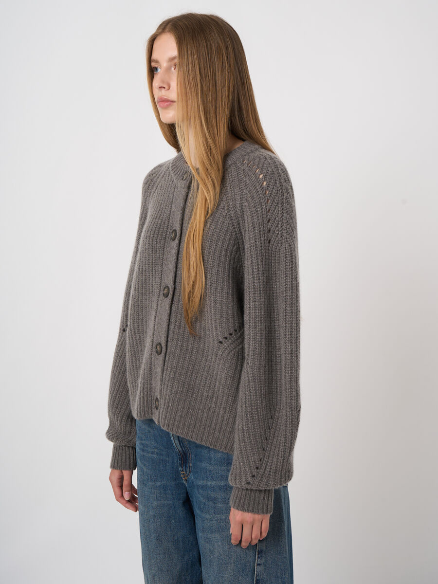 Woll-Kaschmir-Rippstrickjacke mit Pointelle image number 2