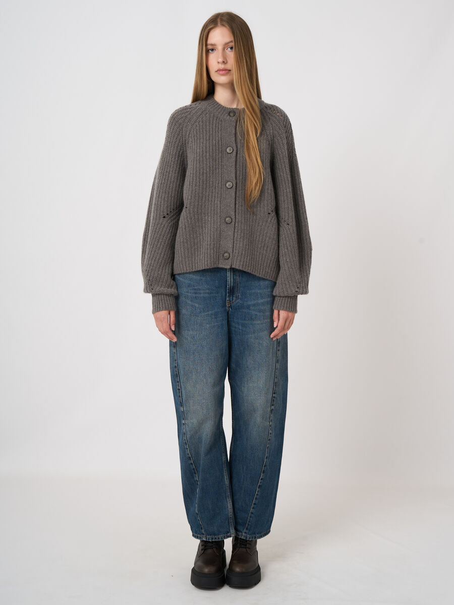 Woll-Kaschmir-Rippstrickjacke mit Pointelle image number 4