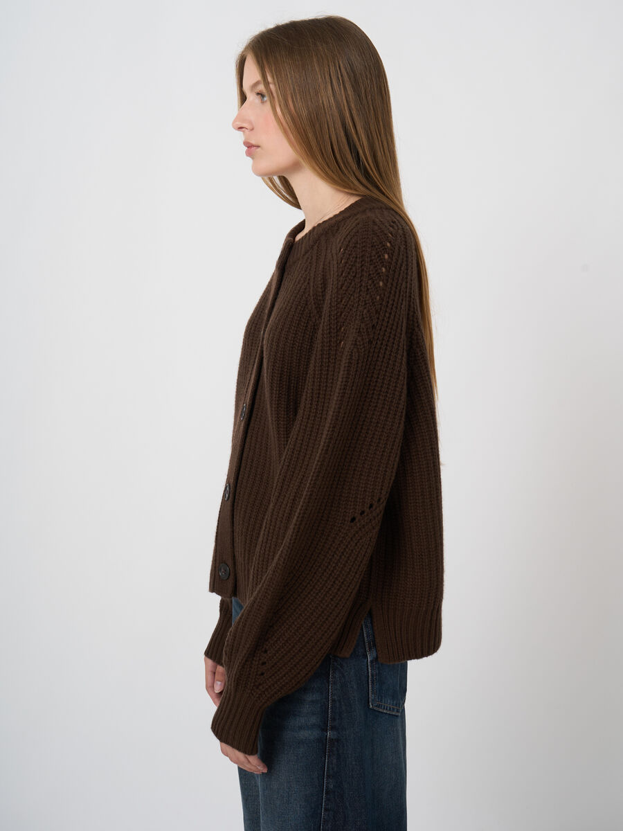 Woll-Kaschmir-Rippstrickjacke mit Pointelle image number 3