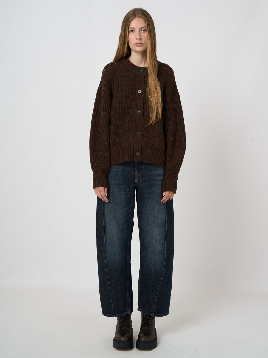 Woll-Kaschmir-Rippstrickjacke mit Pointelle image number 4