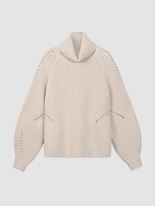 Wool-Cashmere Chunky Rib Turtleneck Sweater
