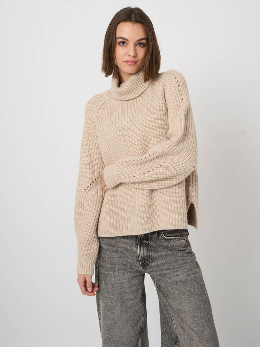 Woll-Kaschmir-Rippstrickpullover mit Rollkragen image number 3