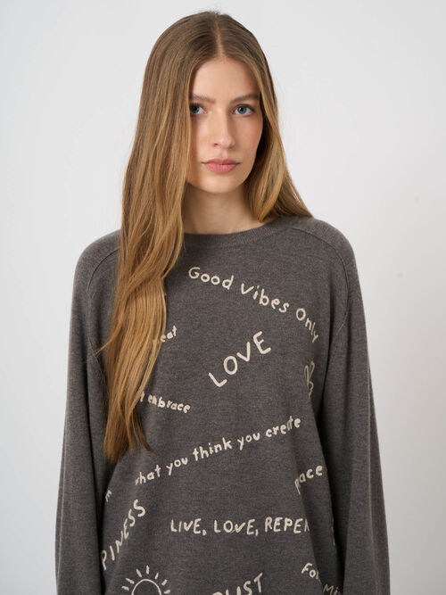 Wool-Cashmere Sweater with Word Embroidery