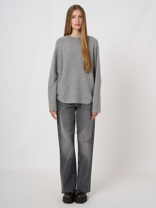 Wool-Cashmere Rib Sweater with Wide Boat Neck
