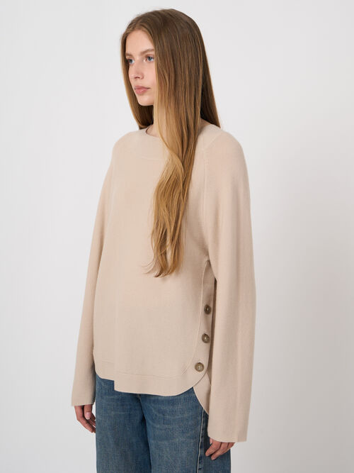 Wool-Cashmere Rib Sweater with Wide Boat Neck