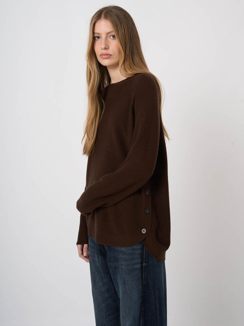 Wool-Cashmere Rib Sweater with Wide Boat Neck