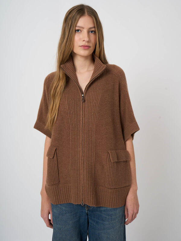 Wool-Cashmere Zip Poncho with Ribbed Stand Collar image number 2