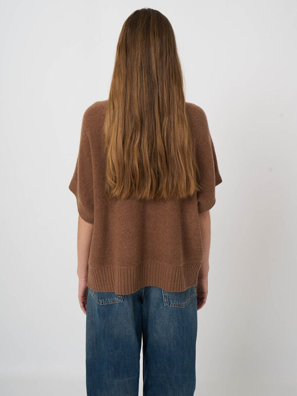 Wool-Cashmere Zip Poncho with Ribbed Stand Collar image number 4