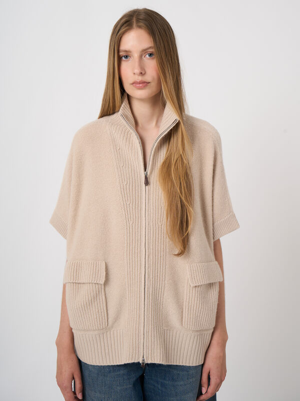 Wool-Cashmere Zip Poncho with Ribbed Stand Collar image number 0