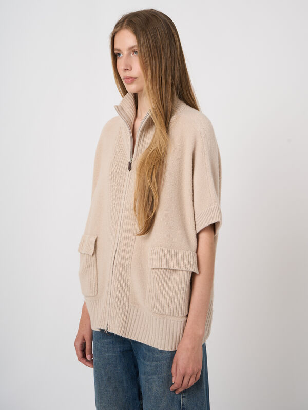Wool-Cashmere Zip Poncho with Ribbed Stand Collar image number 1
