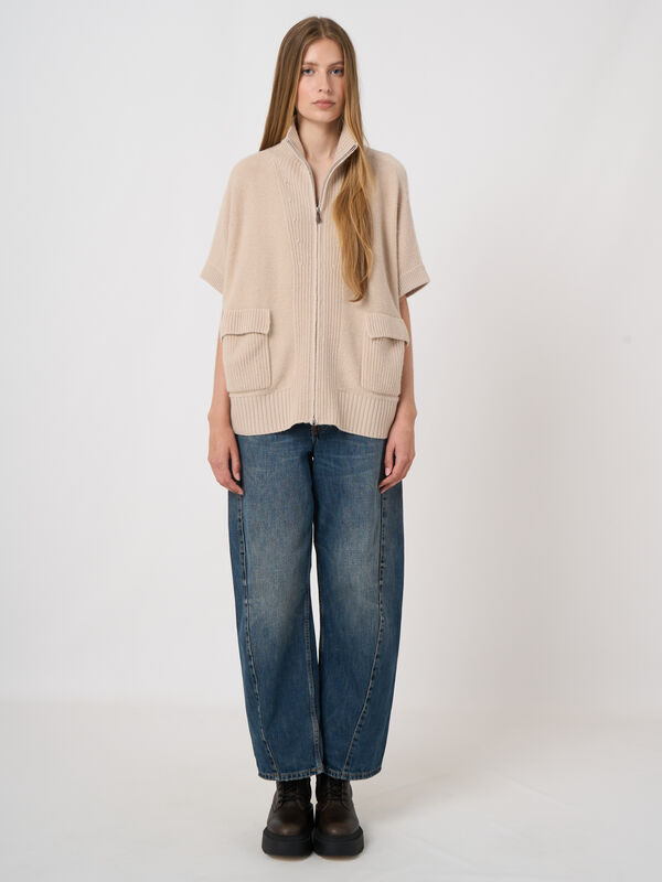 Wool-Cashmere Zip Poncho with Ribbed Stand Collar image number 3