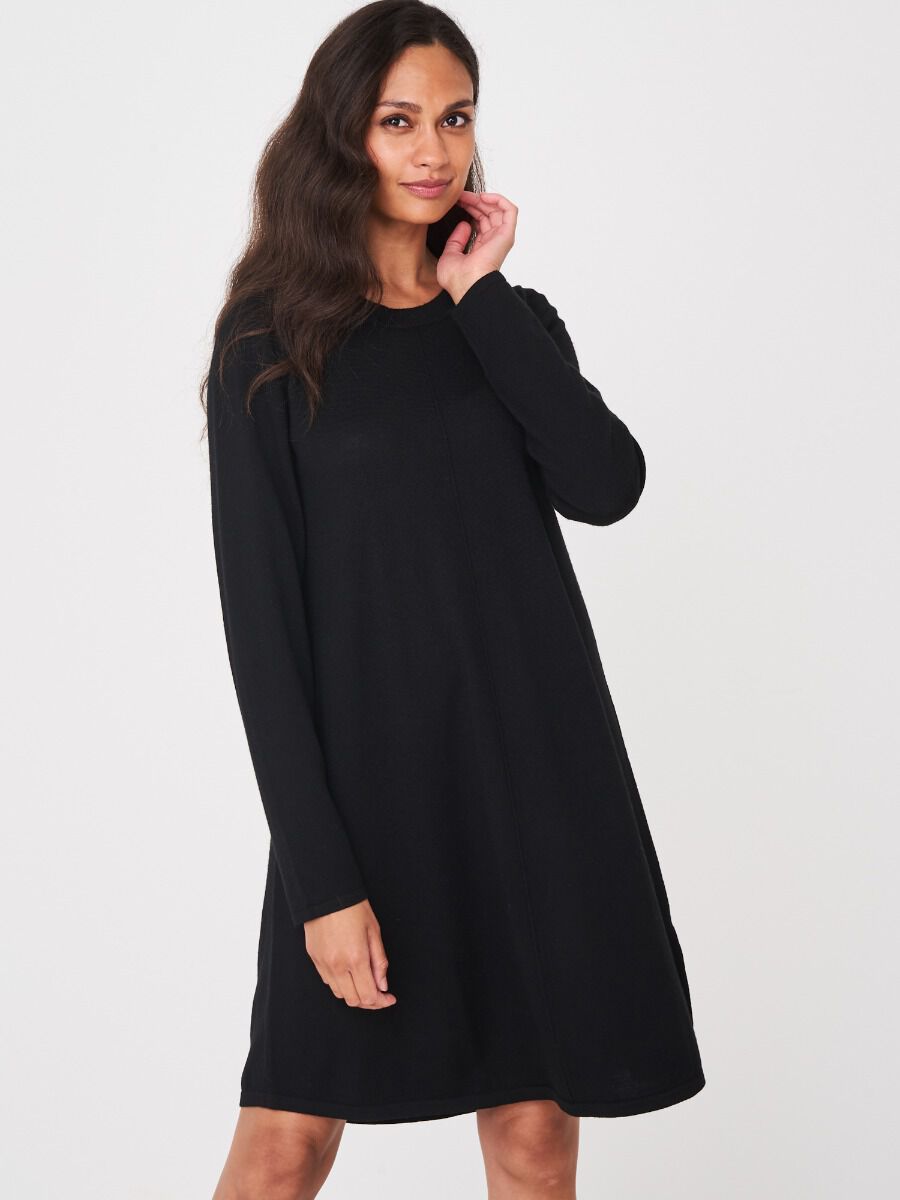 Merino wool cable knit dress with stand collar