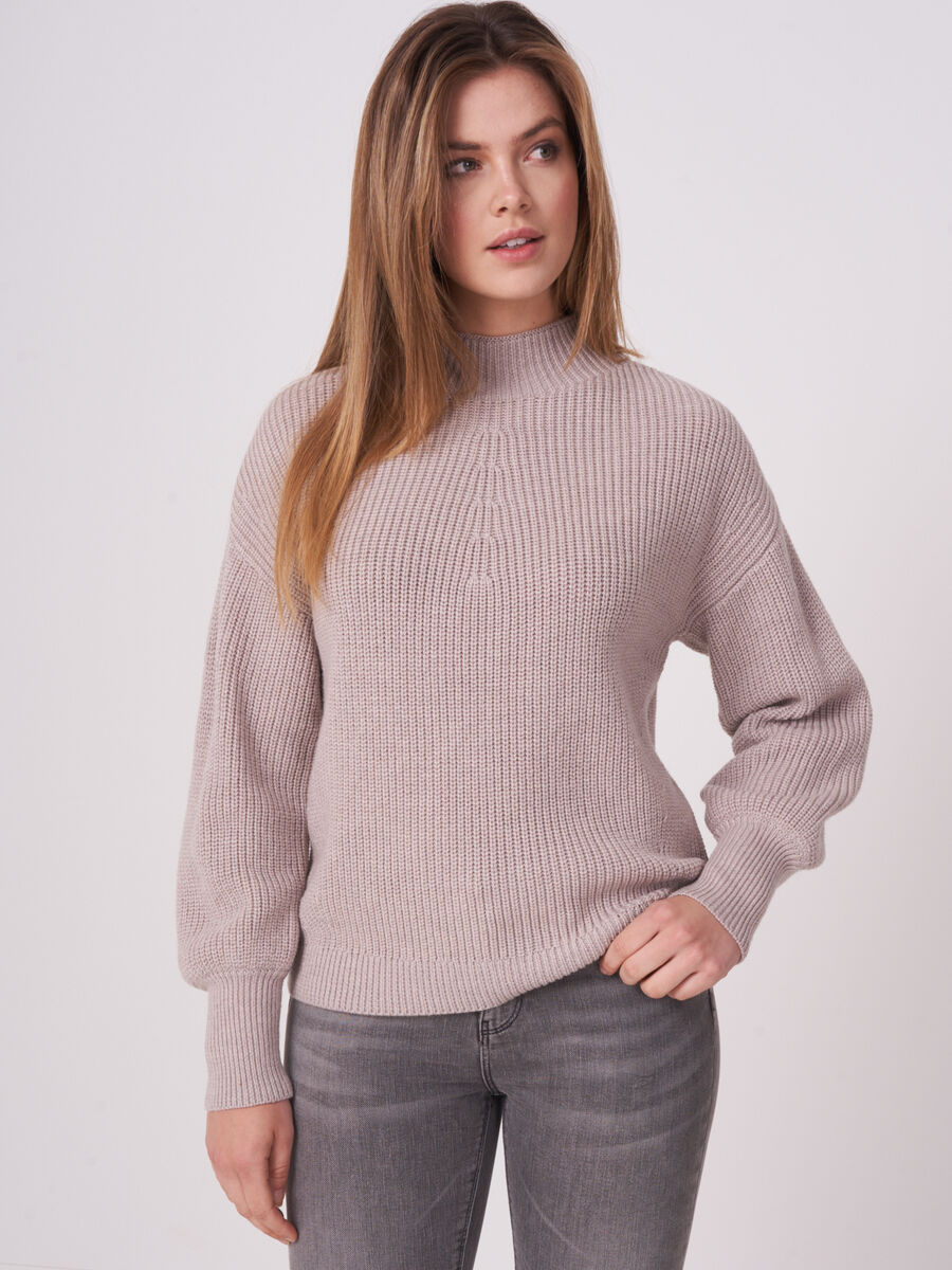 Chunky rib knit jumper with puff sleeves image number 0