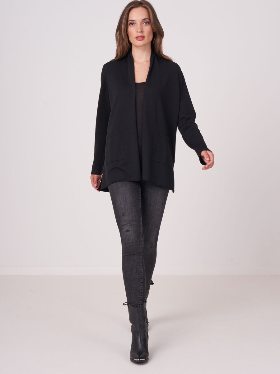 Fine knit merino wool shawl collar cardigan image number 3